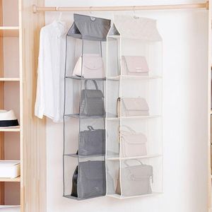 Förvaringslådor fack 3/4 Pocket Clear Hanging Purse Handbag Tote Bag Organizer Closet Foldabe1