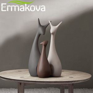 ERMAKOVA 3 Pcs Deer Family Figurines Modern Fashion Ceramic Statues Home Decoration Ornament Figures Animal Ornament T200703