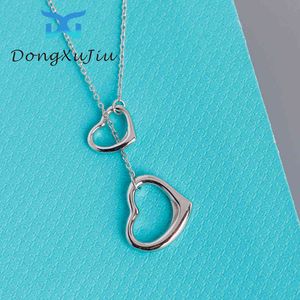 S925 sterling silver halsband högkvalitativt hjärthalsband TF smycken, design med dubbelt hjärta, lämplig för kvinnor AA220315