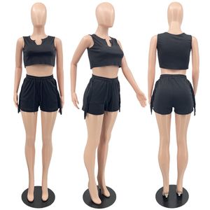 Roupas de verão jogging ternos mulheres treino sem mangas colheita superior t camisas + borlas shorts duas peças conjunto casual roupas esportivas em massa 7064