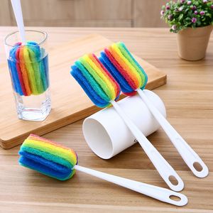 Cleaning Brushes ZL0407 Long Handle Sponge Scouring Pad Brush For Mug Wine Coffe Tea Glass Cup Baby Bottle Washing Scrubber Kitchen Tools