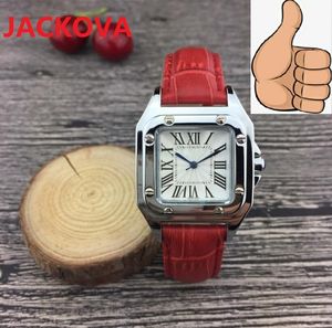 TOP Moda Lüks Kadınlar Kare İzle 32mm güzel tasarımcı Kırmızı Mavi Yeşil Deri Kayış Bayan Izle Yüksek Kaliteli Kuvars Saat