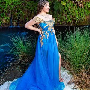 Królewskie niebieskie sukienki wieczorne Strażowe rozdzielenie seksowna w ciąży sukienka na studniowe suknie imprezowe vestido de fiesta