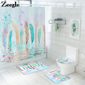 Tapetes de banho tapete colorido e cortina de chuveiro conjunto decoração de casa banheiro carpete microfibra absorvente tampa do banco do banheiro
