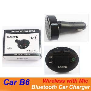 B6 Billaddare Bluetooth FM-sändare 2.1A Dual USB-bilar MP3-spelare Support TF-kort Handsfree-laddare med mikrofon
