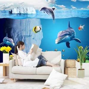 3D Karikatür Köpekbalığı Balık Sualtı Fotoğraf Duvar Duvar kağıdı Çocuk Oturma odası Sigara Dokuma Duvar Kağıdı Papel De Parede 3D Paisagem
