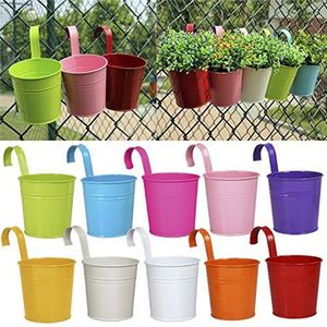 10pcs Flower Metal Hanging Pots Garden Balcony Wall Vertical Hang Bucket Iron Holder Basket With Removable Tin Home Decor T200104