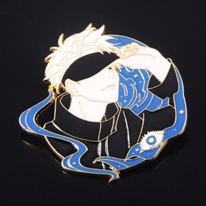 Pins, broscher anime jujutsu kaisen metall brosch gojo satoru fushiguro megumi tecknad emalj för män kvinnor kostym souvenir cosplay gåva