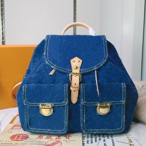 Luxurys Denim Canvas Backpack Women Designers Backpack Jeans Shoulder Bag Retro Old Flower Handbag Teenager School Bag Back Pack High Qualit