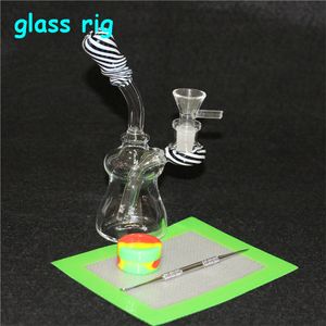 Hookahs Mini Dab Rig Färgglada Tjocka Glas Bongs Inline Perc Vattenrör 14mm Joint Oil Rigs Små Bong med 4mm Quartz Banger