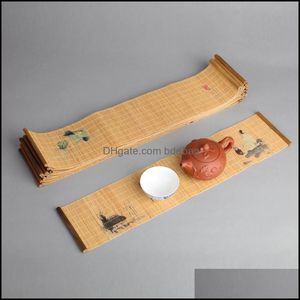 Cozinha Chinesa Acessórios venda por atacado-Tea bandejas Teware cozinha bar de jantar casa jardim bambu corredor chinês japonês zen tapetes tapetes corredores de mesa cortinas ceremony accessorie
