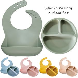 BPA Free Baby Silicone Feeding Platos Baby Bibs Suite Fashionable Pure Children's dishes Bowl Baby Stuff tableware dropshipping LJ201110