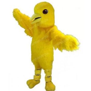 Costume della mascotte dell'uccello giallo di Halloween Vestito da personaggio dei cartoni animati di alta qualità Vestito per adulti Taglia per adulti Festa di compleanno di Carnevale di Natale Vestito da esterno