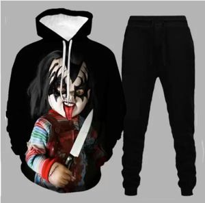 2022 New Men / Womens Horror Movie Chucky Divertente 3D Stampa Moda TrackSuits Hip Hop Pants + Felpe con cappuccio OK017