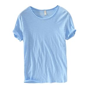 Летняя льняная футболка из 100% хлопка, мужская дышащая футболка с коротким рукавом и круглым вырезом Topstee, мягкая белая футболка высокого качества 213 220224