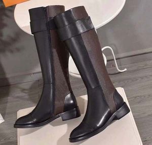 Fashion color matching round head women long Boots female martin casual wild non-slip leather women boots Roman Boots 40