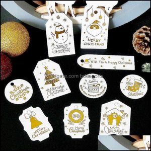 Gratulationskort Event Party Supplies Festive Home Garden 50Set Bronzing Merry Christmas Gift Tags Snowman Santa Claus Paper Card Etikett XMA