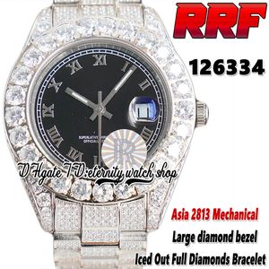 2022 RRF 126334 126333 2813 Automatic Mechanical Mens Watch 116300 Large Diamonds Bezel Roman Black Dial 316L Steel Fully Iced Out Diamond Bracelet Eternity Watches