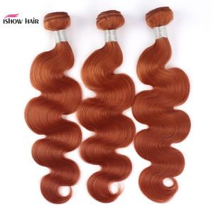 Ishow Hair Weaves Bundles Weft för kvinnor Alla åldrar Orange Ginger # 350 Malaysiska Brasilianska Peruanska Virgn Human Hair Extensions 8-28Inch