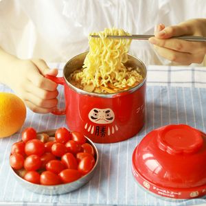 Cartoon-Nudelschüssel Instant-Edelstahlschüsseln mit Deckel mit Griff Lebensmittelbehälter Reisgefäß Lunchbox Wohnaccessoire T200710
