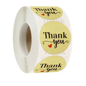 1.5inch 500pcs carta kraft grazie cuore adesivi adesivi sacchetto regalo di nozze busta decorazione del partito etichetta