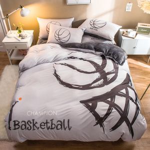 2020 Bed 4pcs Velvet Cartoon Bedding Set Duvet Cover Sheet Pillowcase Queen Twin Storlek Basketball Sängkläder T200706