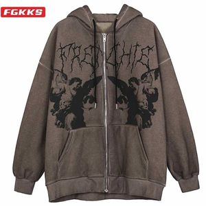 FGKKS Hoodie Angel Fairy Grunge Dark Print Jacket Płaszcz Kobiety Hip-Hop Streetwear Harajuku Anime Zipper Bluzy Mężczyzna 211230