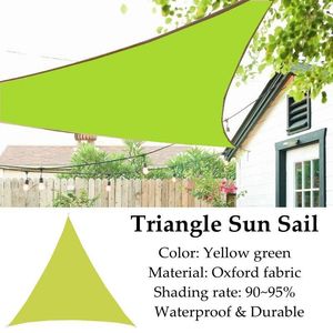 Тень из желтого зеленого треугольника Sun Sail Sceed Sceensing 95% водонепроницаемая полиэфирная ткань.