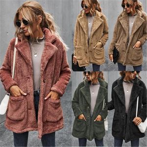 Ladies Lapel Collar Plush Płaszcz Moda Zagęszczona Z Długim Rękawem Woolen Cardigan Mid-Długość Odzieży Outdewear Projektant Female Fleece Single Breasted Coats