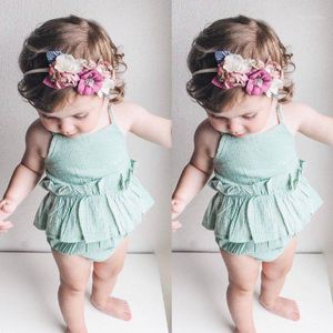 Rompers Baby Bodysuit Short Sleeve Linen Born Infant Girls Summer Ruffles Strap M81