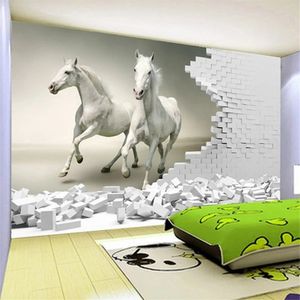 Carta da parati personalizzata 3D stereoscopico cavallo bianco muro di mattoni arte murale soggiorno camera da letto sfondo pael de parede