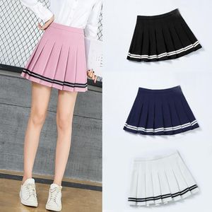 Shinymora sommar veckade minikjolar för kvinnor höga midja flickor avslappnade shorts kjolar randiga harajuku japansk skol uniform1