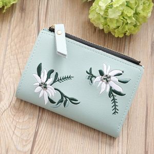 Hot Sale Carteira Mulheres Lady Curto Mulheres Carteiras Bordado Mini Dinheiro bolsas pequena dobra Pu Couro Coin Purse Cartão Titular