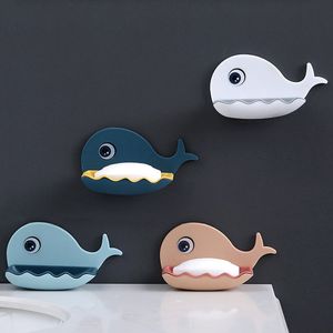 Soap Dish Box Cute Cartoon Whale Soap Holder Case Home Dusch Travel Container Lagring Drainer Tallrik Tray Badrumstillbehör Gadgets JY0998