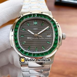 40mm New Sport 5711/113P-01 5711 Automatyczny Męski Zegarek Szary Texture Dial Steel Emerald Diamond Bezel Bransoleta Ze Stali Nierdzewnej Męskie Zegarki Hello_Watch E217A (1)