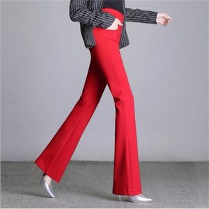 OL Stil Bayan Yüksek Bel Flared Pantolon Siyah Beyaz Kırmızı Mavi Artı Boyutu Çan Alt Pantolon Ofis Bayanlar Streç Flare Pantolon 6xl 201012