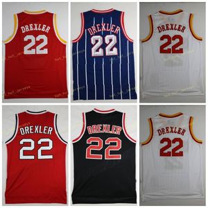 Vintage Basketball Jerseys Clersey 22 Drexler Portland Equipe Vermelho Marinho Branco Branco Preto Houston costurado