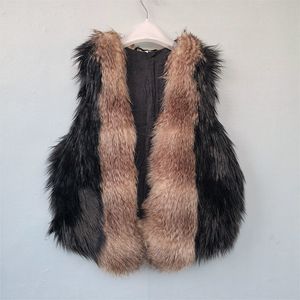 Gratis människor Faux Fur Short Womens Vest Clip Slim V-Neck