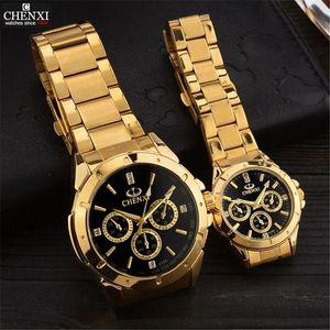 CHENXI Lovers Quartz Watches Women Men Gold Wrist Watches Top Brand Luxury Female Male Clock IPG Golden Steel Watches PENGNATATE 201118