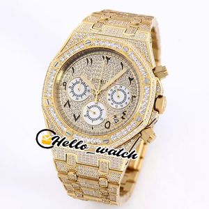New Full Iced Out vs Moissanite Diamond Pave Yellow Arabic Numerals Markers Ring VK Quartz Chronograph Mens Watch 26067 Klockor Hello_Watch