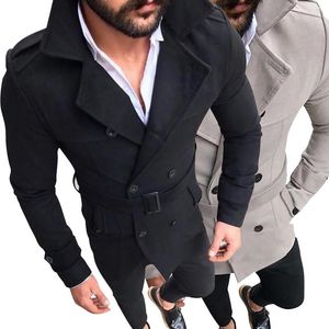 Мужская шерстяная смесь мужчин зимняя теплая ветровка окопалка шерстяное пальто ретро куртка куртки двойной грудью мода мужской осенний пальто
