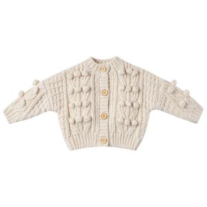 Girl kids clothing Cardigan sweater round collar With Knitted Ball design long sleeved knitted sweater boy girl clothing sweater