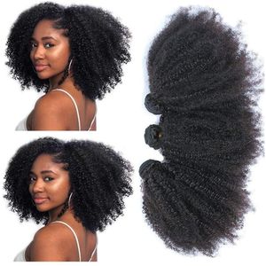 Mongolian Afro Kinky Curly 3 Bundles 4B 4C Afro Kinky Bulk Human Hair Virgin Hair Weave Women Human Hair Weft Natural Black Color