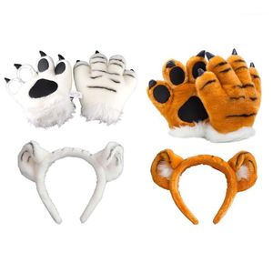 Five Fingers Gloves Adult Kids Plush Tiger Cosplay Costume Set Cute Ears Headband D Animal Fluffy Stuffed Toys Party Supplies1