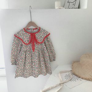 Vestidos de floral meninas novas 2022 Spring Kids Sleeve Long Puff Sleeve Casual Dress 2-7y Festa de aniversário elegante vestidos para crianças roupas