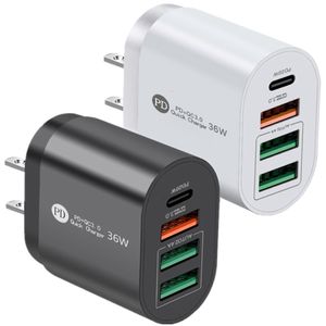 Snabb snabbladdare 36W 4ports PD USB C Laddare EU US UK AC Home Travel Power Adapter Väggavgifter för iPad iPhone 11 13 14 15 HTC LG Android -telefoner med butikslåda