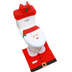 3pcs/setトイレ蓋ティッシュボックスカバー漫画バスルームクリスマスデコレーション雪だるまサンタクロースの便座カバー家の装飾