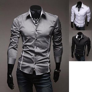 Mäns Casual Shirts grossist-2021 Mens Mode Bomull Designer Cross Line Slim Fit Dress Man Toppar Western XS S M L 83841