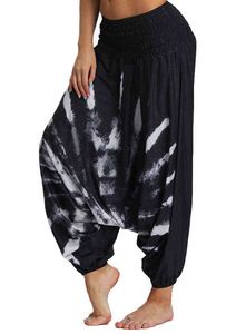 Kadın Boho Harem Loaded Yoga Pantolon, Harem Spor Pantolon Hippi Palazzo Rahat Plaj Pantolon H1221