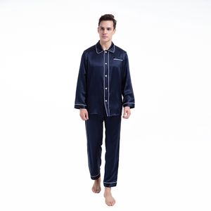 New Silk Herrkläder Pyjamas byxor sätter högkvalitativ 100% naturlig Silk 19 Momme Pajama Bekväm Sleepwear LJ201112